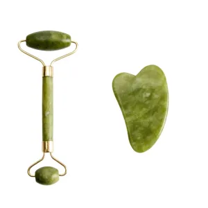 Rose Quartz Jade Roller Gua Sha Set Body Massager Roller Jade Stone Massage Set Face Lifting Beauty Tools(Style r)