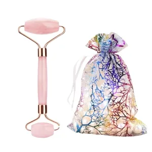 Rose Quartz Jade Roller Gua Sha Set Body Massager Roller Jade Stone Massage Set Face Lifting Beauty Tools(Style w)