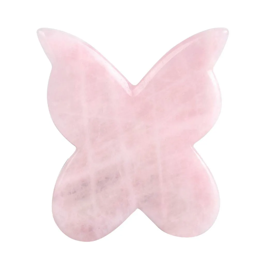 Rose Quartz Jade Roller Real Jade Gua Sha Board Mushroom Massager Face Lifting Tool Facial Guasha Massage tool (Butterfly shape)