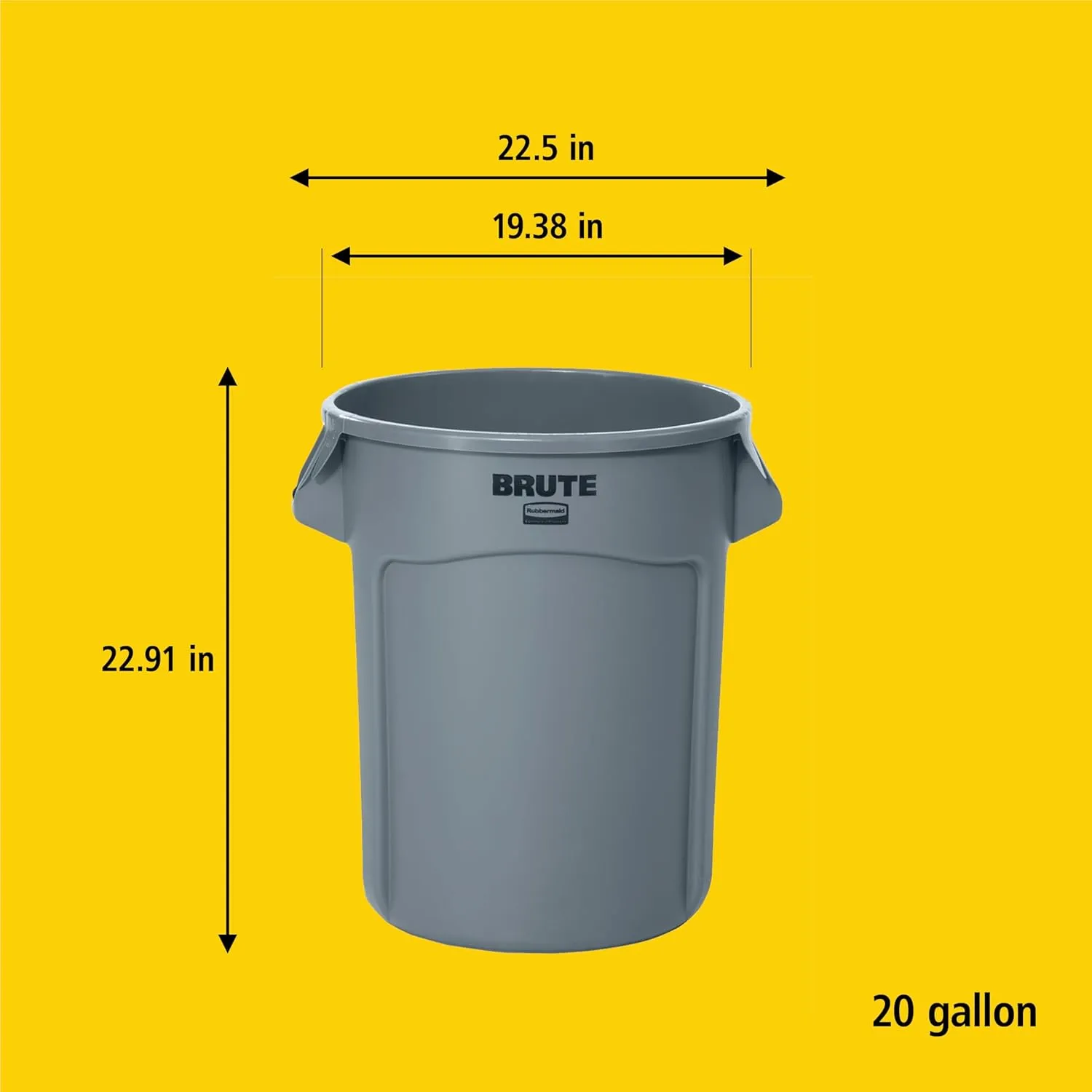 Rubbermaid Commercial Products BRUTE Heavy-Duty Round Trash/Garbage Can, 20-Gallon, White, Outdoor Waste Container for Landscapers/Construction/Restaurants/Back of House/Offices/Warehouses