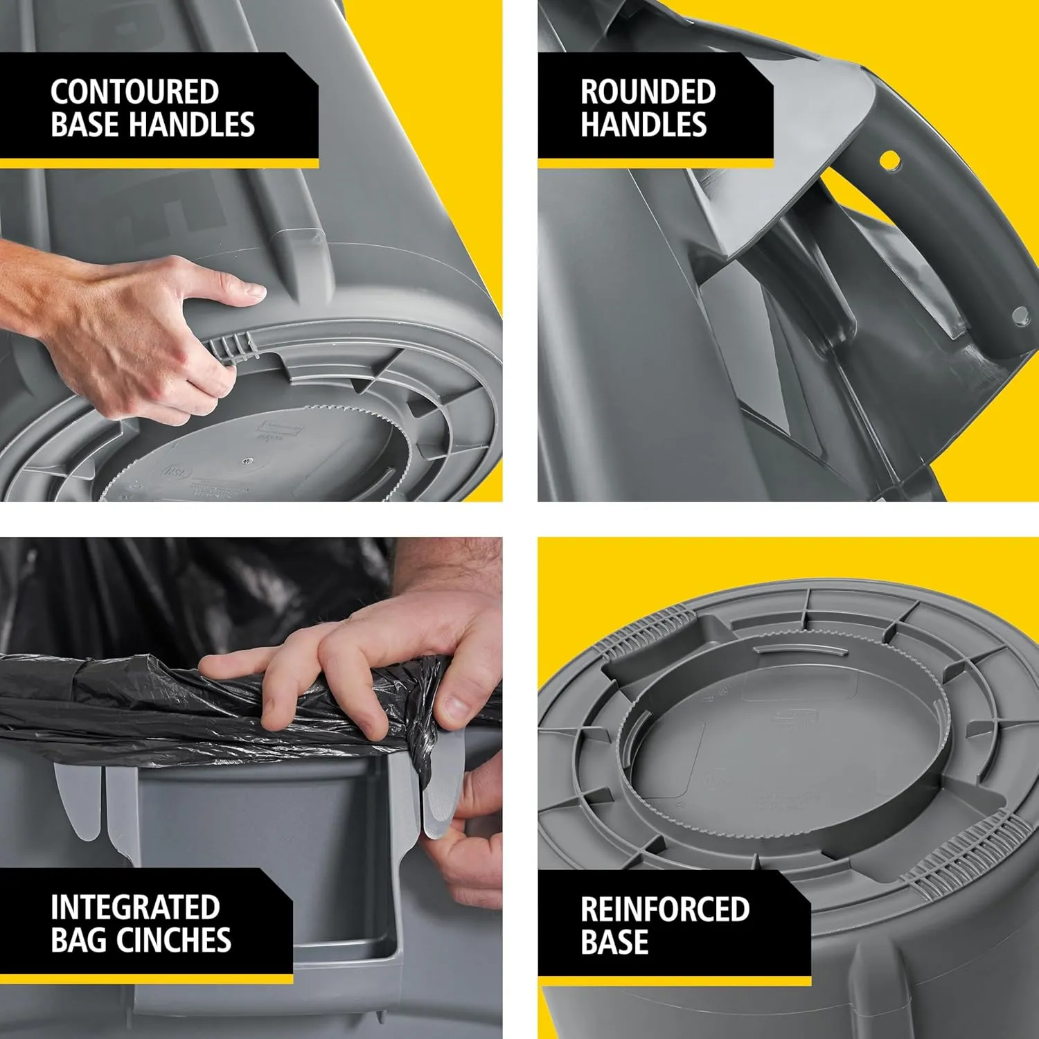 Rubbermaid Commercial Products BRUTE Heavy-Duty Round Trash/Garbage Can, 20-Gallon, Yellow, Outdoor Waste Container for Landscapers/Construction/Restaurants/Back of House/Offices/Warehouses