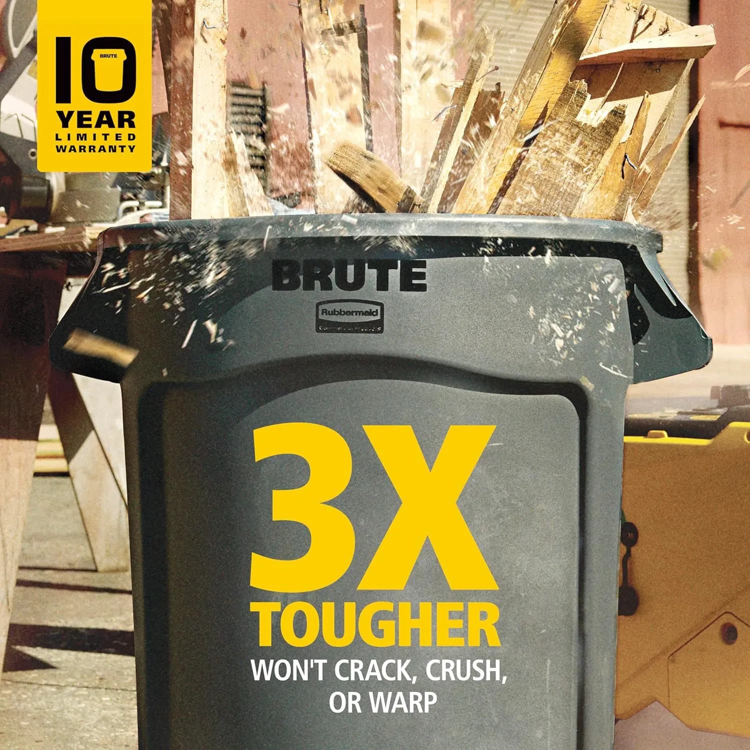 Rubbermaid Commercial Products BRUTE Heavy-Duty Round Trash/Garbage Can, 20-Gallon, Yellow, Outdoor Waste Container for Landscapers/Construction/Restaurants/Back of House/Offices/Warehouses