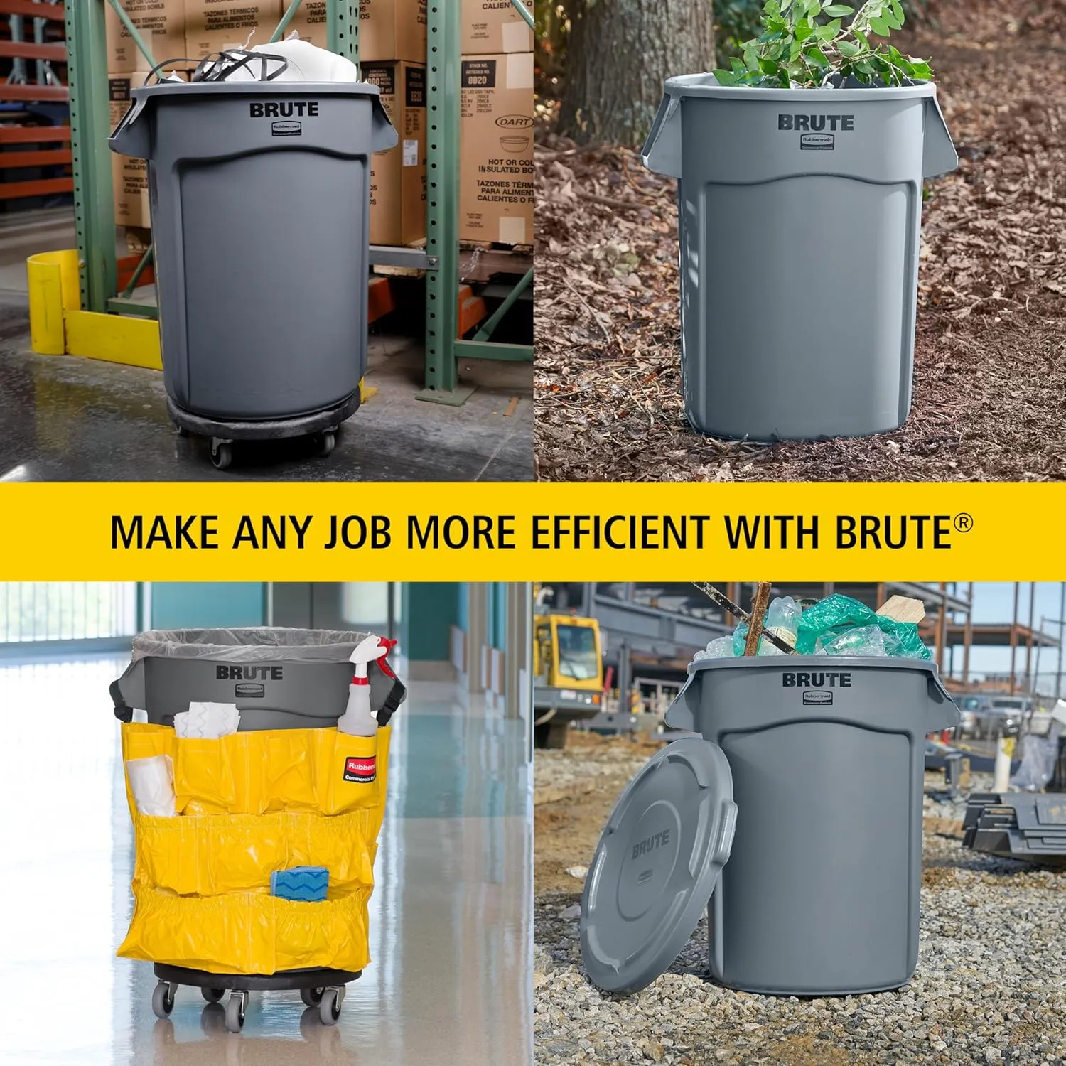 Rubbermaid Commercial Products BRUTE Heavy-Duty Round Trash/Garbage Can, 20-Gallon, Yellow, Outdoor Waste Container for Landscapers/Construction/Restaurants/Back of House/Offices/Warehouses