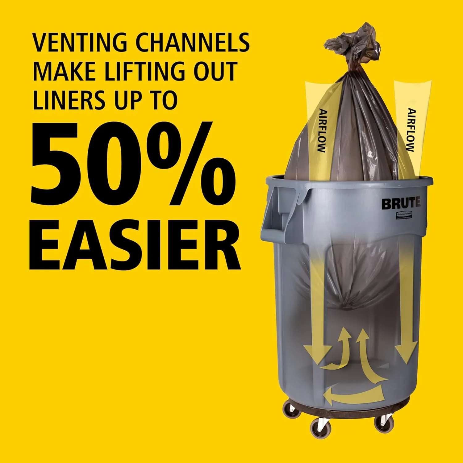 Rubbermaid Commercial Products BRUTE Heavy-Duty Round Trash/Garbage Can, 20-Gallon, Yellow, Outdoor Waste Container for Landscapers/Construction/Restaurants/Back of House/Offices/Warehouses
