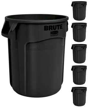 Rubbermaid Commercial Products BRUTE Heavy-Duty Trash/Garbage Can, 10-Gallon, Black, Wastebasket for Home/Garage/Bathroom/Outdoor/Driveway, Pack of 6