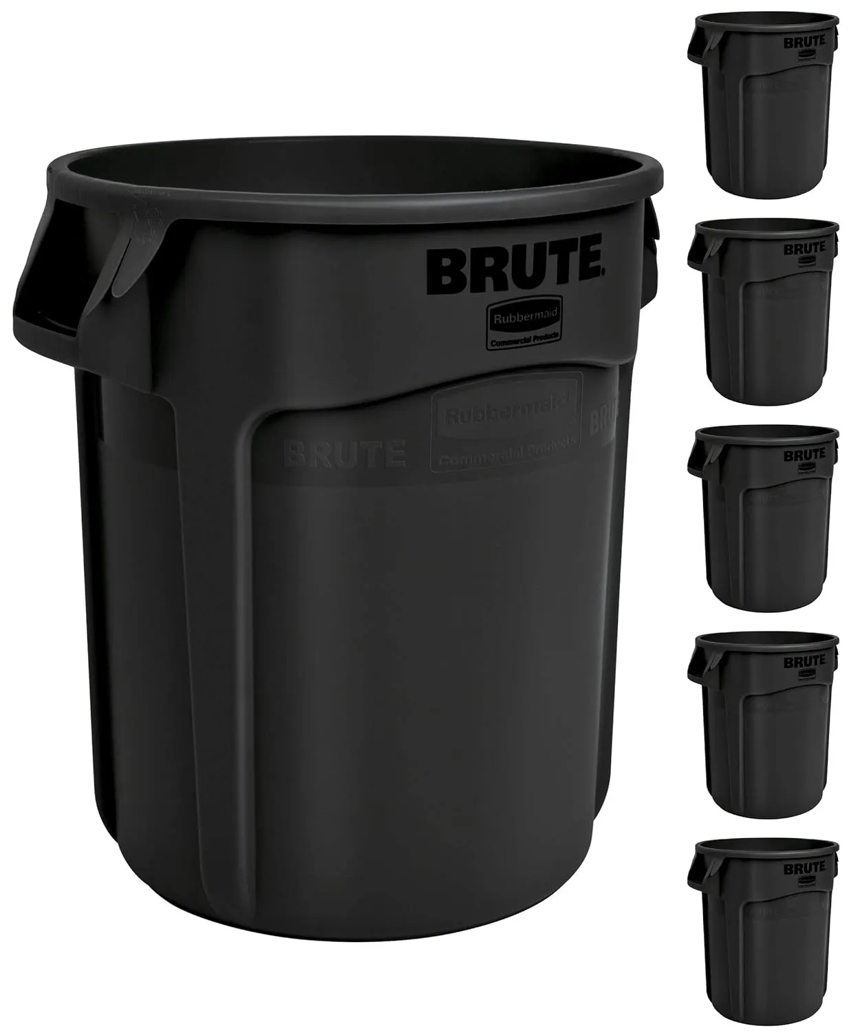 Rubbermaid Commercial Products BRUTE Heavy-Duty Trash/Garbage Can, 10-Gallon, Black, Wastebasket for Home/Garage/Bathroom/Outdoor/Driveway, Pack of 6
