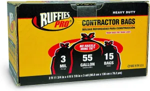 Ruffies Pro 1124883 55 Gallon Heavy Duty Contractor Bags 15 Count