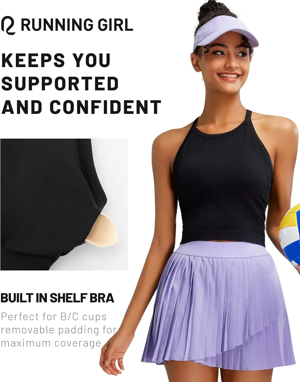 RUNNING GIRL Sports Bras for Women High Support Longline Sports Bra High Impact Workout Tank Tops Yoga Bra with Built in Bras
