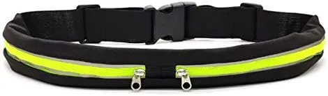 Running Waist Belt 22" - 52" holds smartphones, iphones, etc while Walking Jogging Hiking IMPROVED design for comfort & reduced movement (black_yellow)