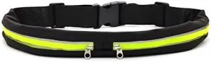 Running Waist Belt 22" - 52" holds smartphones, iphones, etc while Walking Jogging Hiking IMPROVED design for comfort & reduced movement (black_yellow)