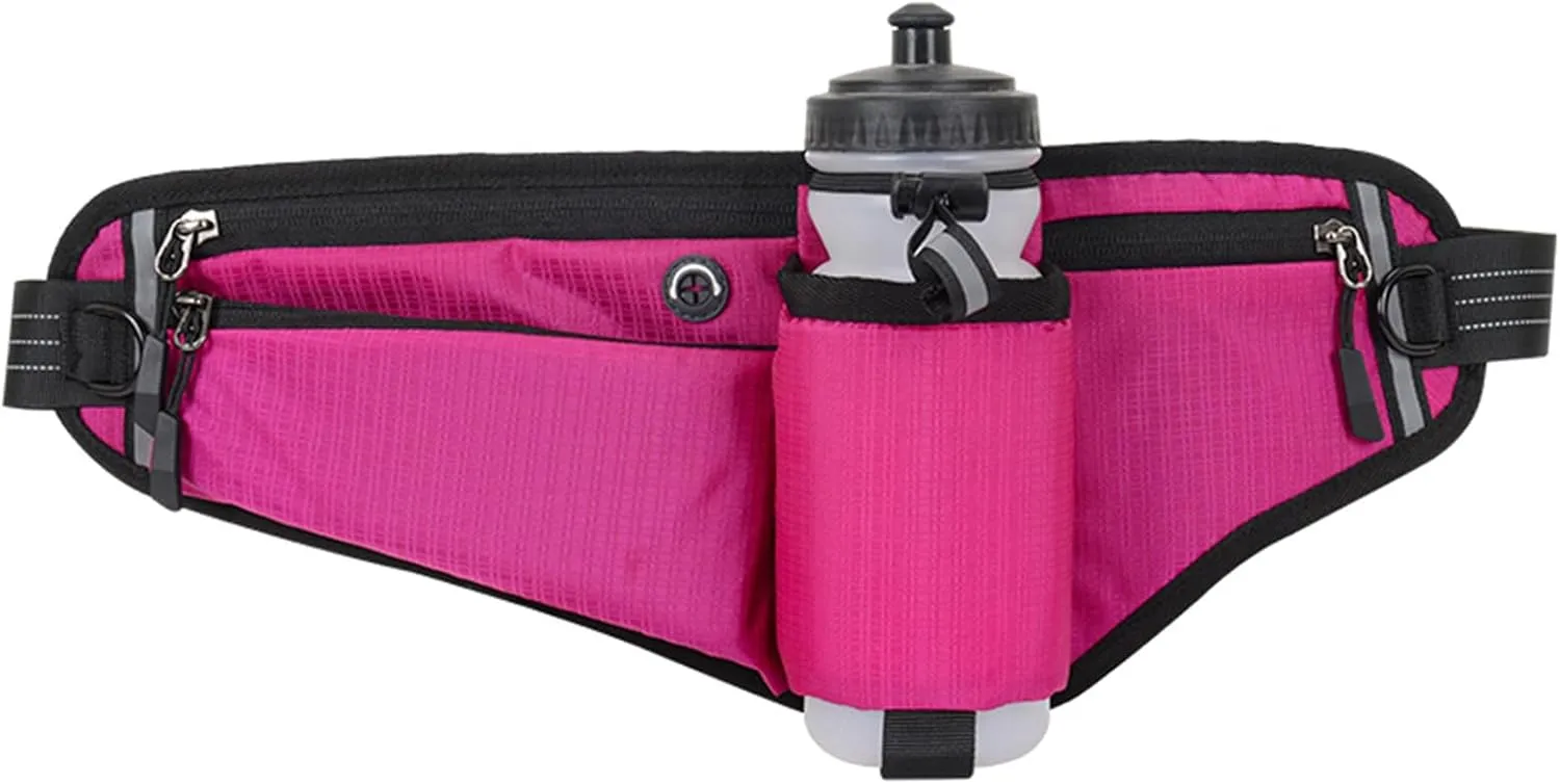Running Waist Pack,Adjustable Hydration Running Belt Bag with Foldable Water Bottle Holder(Bottles NOT Included),Water Resistant Pouch Pack,for Marathon,Jogging, Cycling,Biking,Hiking (rose red)