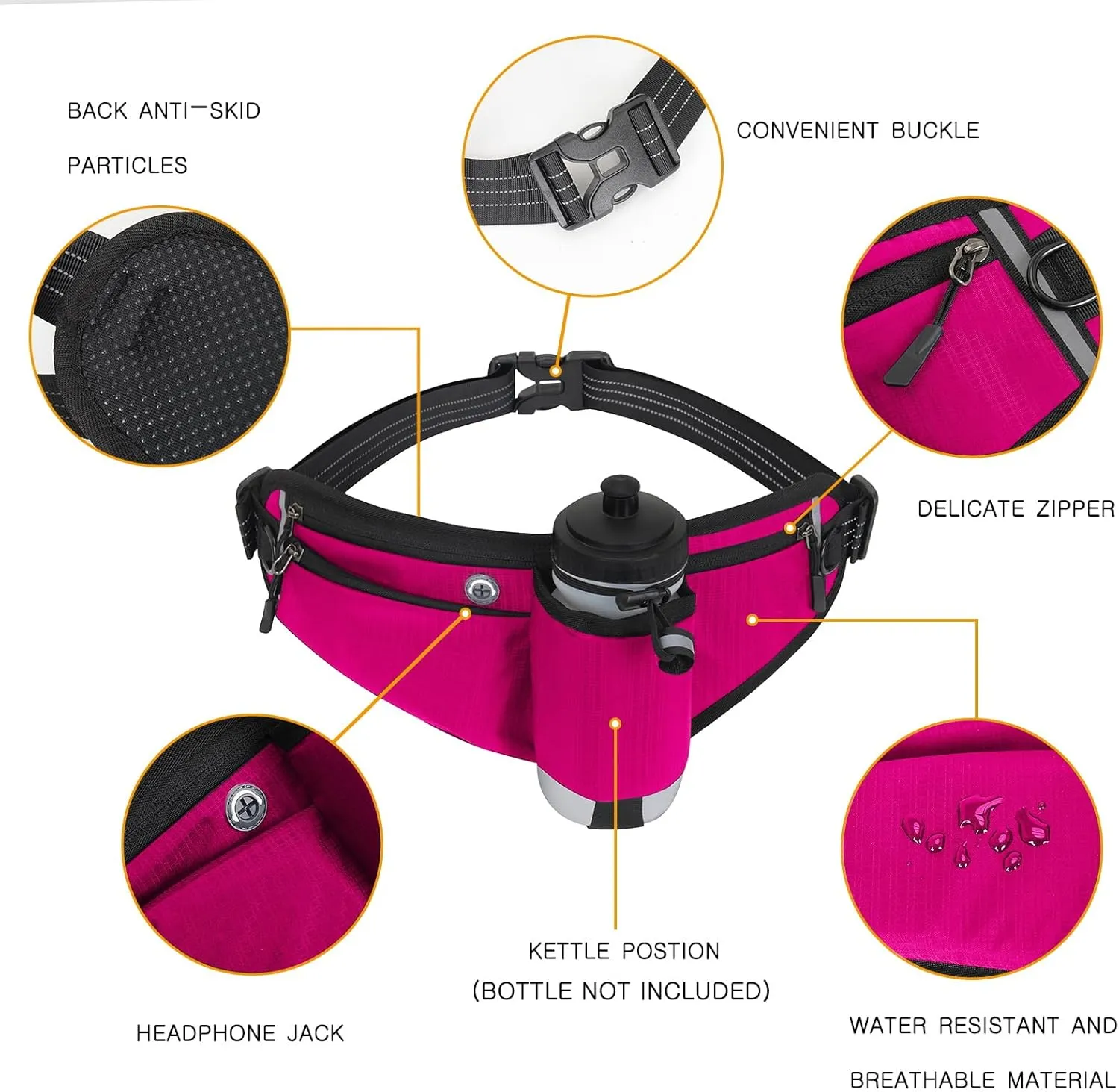Running Waist Pack,Adjustable Hydration Running Belt Bag with Foldable Water Bottle Holder(Bottles NOT Included),Water Resistant Pouch Pack,for Marathon,Jogging, Cycling,Biking,Hiking (rose red)