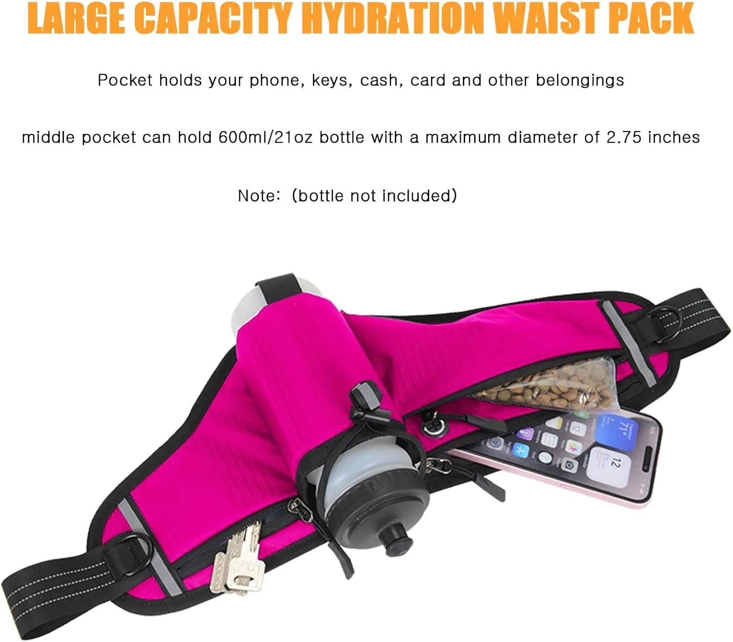 Running Waist Pack,Adjustable Hydration Running Belt Bag with Foldable Water Bottle Holder(Bottles NOT Included),Water Resistant Pouch Pack,for Marathon,Jogging, Cycling,Biking,Hiking (rose red)