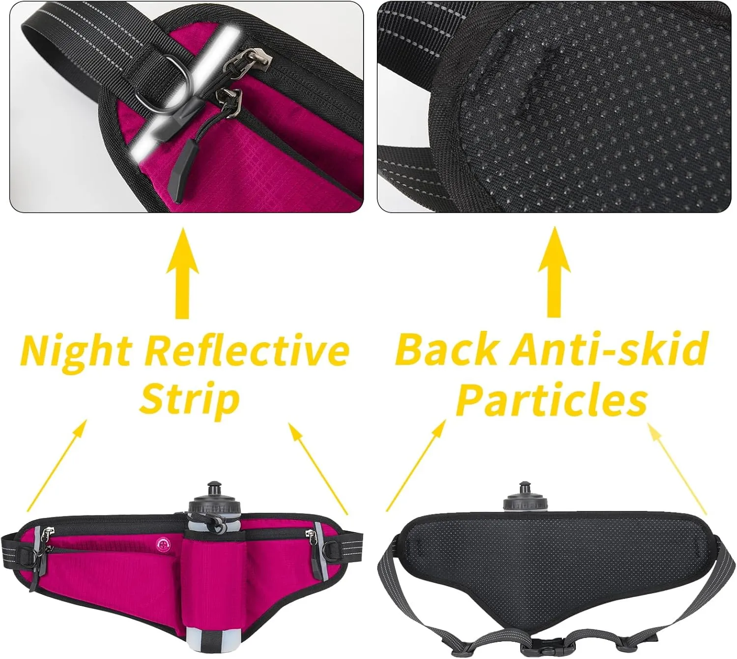 Running Waist Pack,Adjustable Hydration Running Belt Bag with Foldable Water Bottle Holder(Bottles NOT Included),Water Resistant Pouch Pack,for Marathon,Jogging, Cycling,Biking,Hiking (rose red)