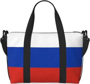 Russian Flag Hand-held messenger travel bag, suitable for work, travel, fitness, tourism, women's casual handbag with zipper,