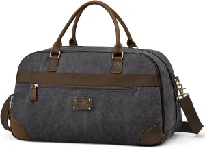 S-ZONE Duffle Bags for Traveling Mens Canvas Weekender Overnight Shoulder Duffel Bag RFID Carryon Handbag Leather Trim
