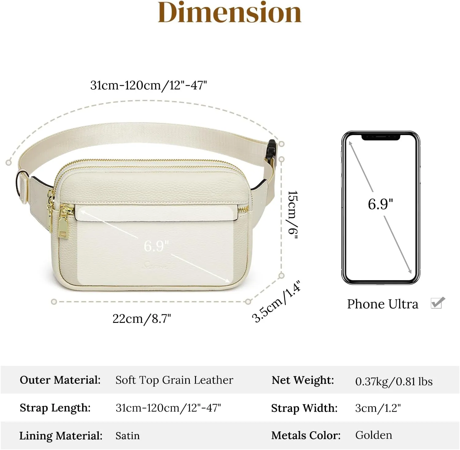 S-ZONE Fanny Packs for Women, Genuine Leather RFID Blocking Crossbody Bags Purses, Sling Waist Bag, Fashionable Chest Bag, Gifts Travel Running Adjustable Strap Men