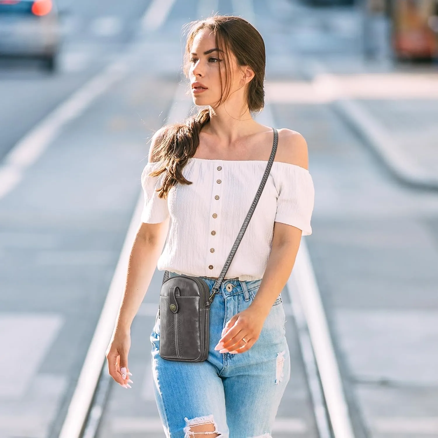 S-ZONE Small Crossbody Bags for Women Trendy RFID Blocking Cell Phone Purse Vegan Leather Shoulder Bag with Card Slots