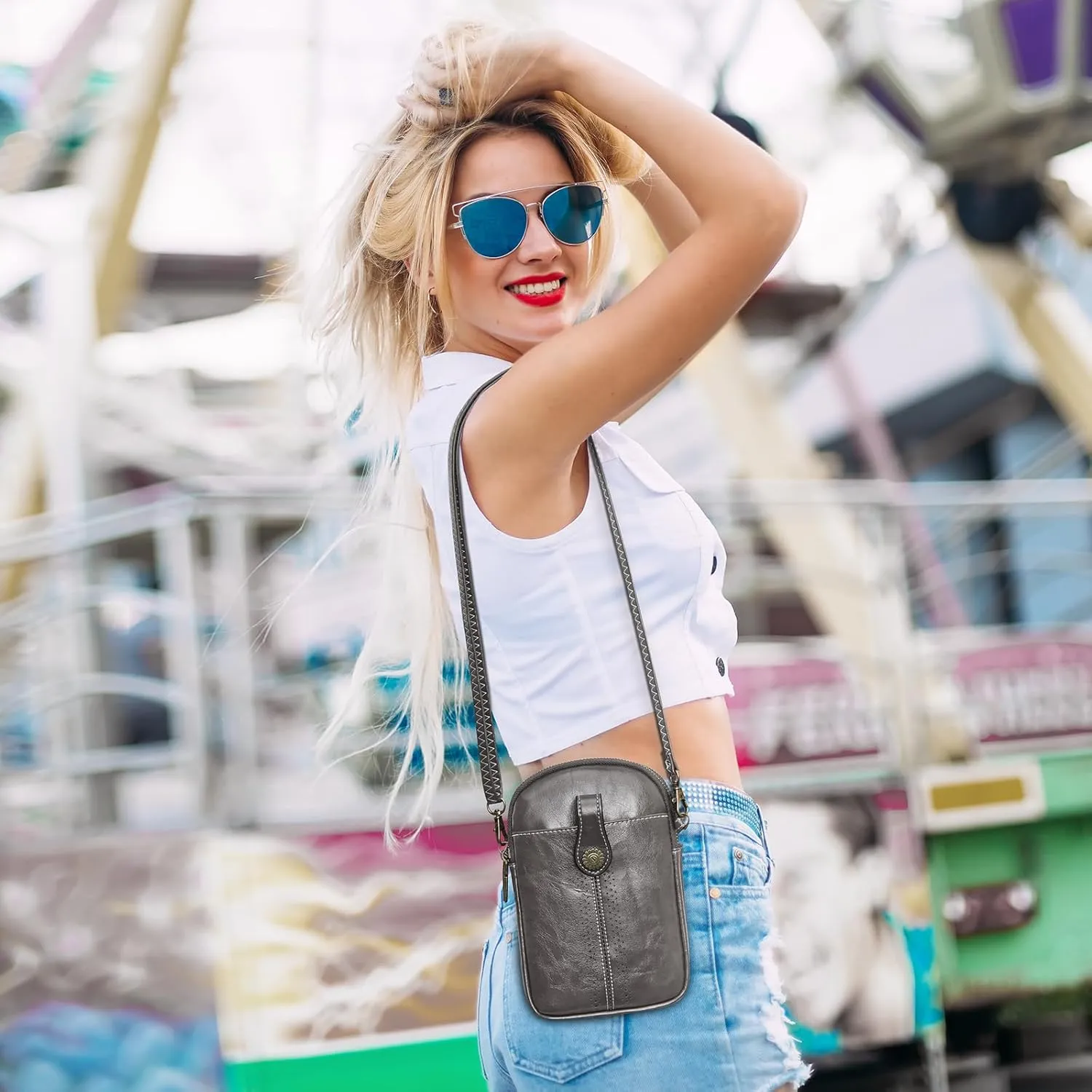 S-ZONE Small Crossbody Bags for Women Trendy RFID Blocking Cell Phone Purse Vegan Leather Shoulder Bag with Card Slots