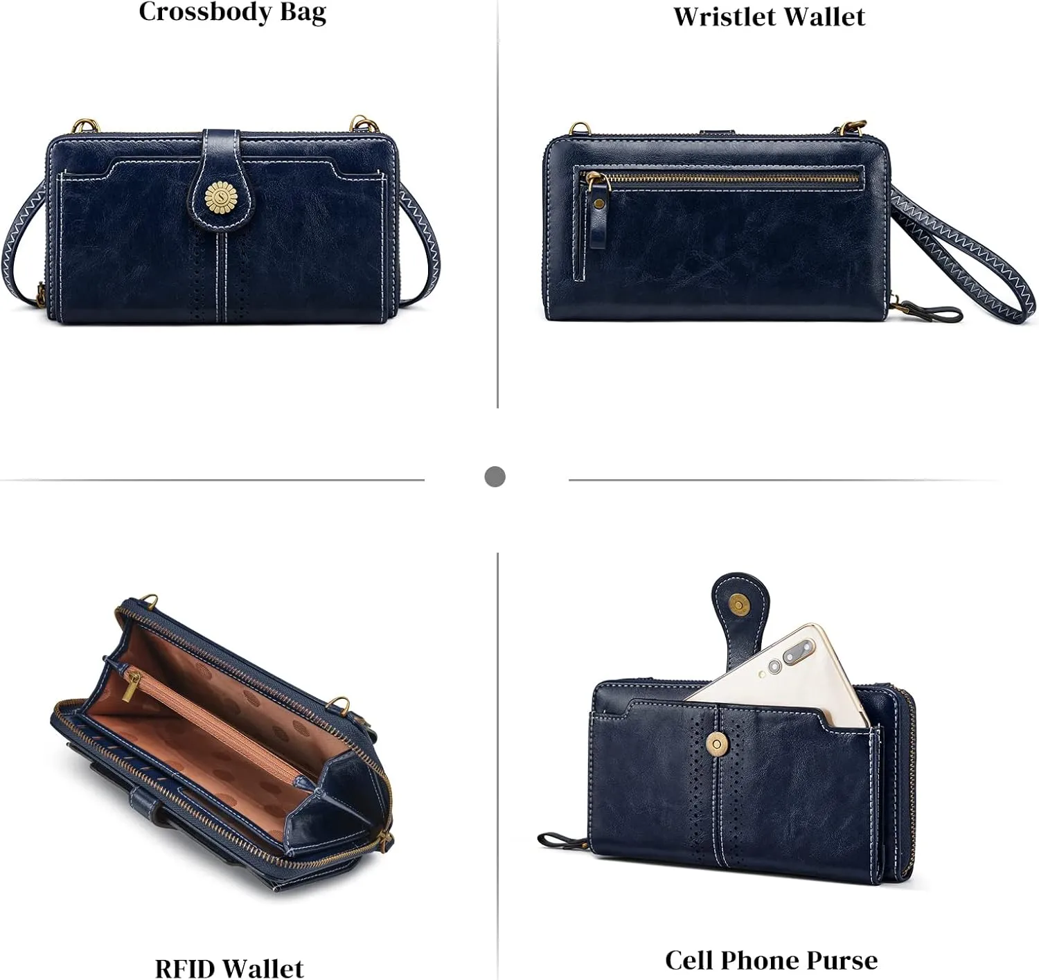 S-ZONE Vegan Leather Crossbody Bags for Women Small Cell Phone Purse RFID Blocking Clutch Purses with 2 Straps