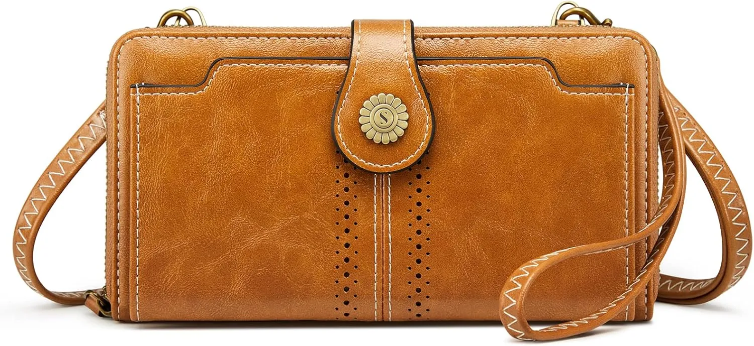 S-ZONE Vegan Leather Crossbody Bags for Women Small Cell Phone Purse RFID Blocking Clutch Purses with 2 Straps