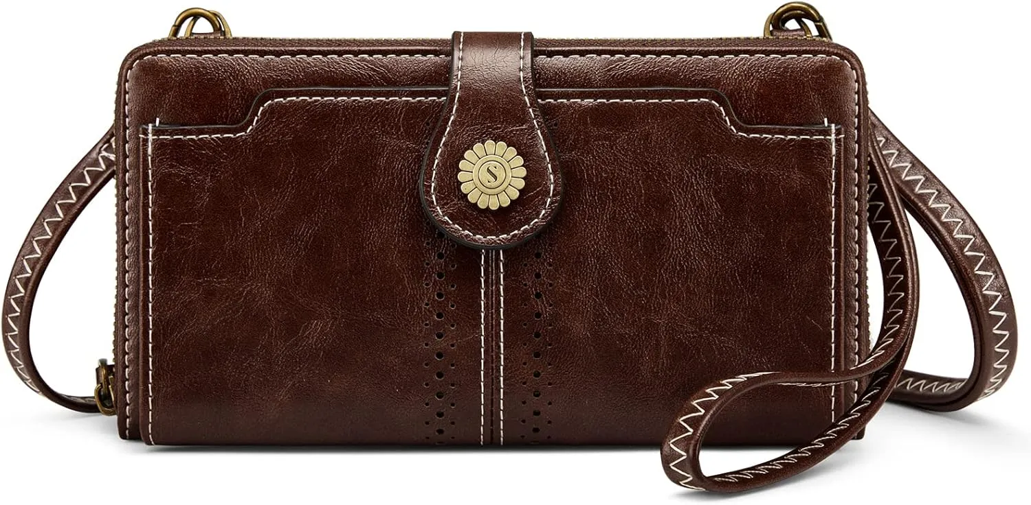 S-ZONE Vegan Leather Crossbody Bags for Women Small Cell Phone Purse RFID Blocking Clutch Purses with 2 Straps