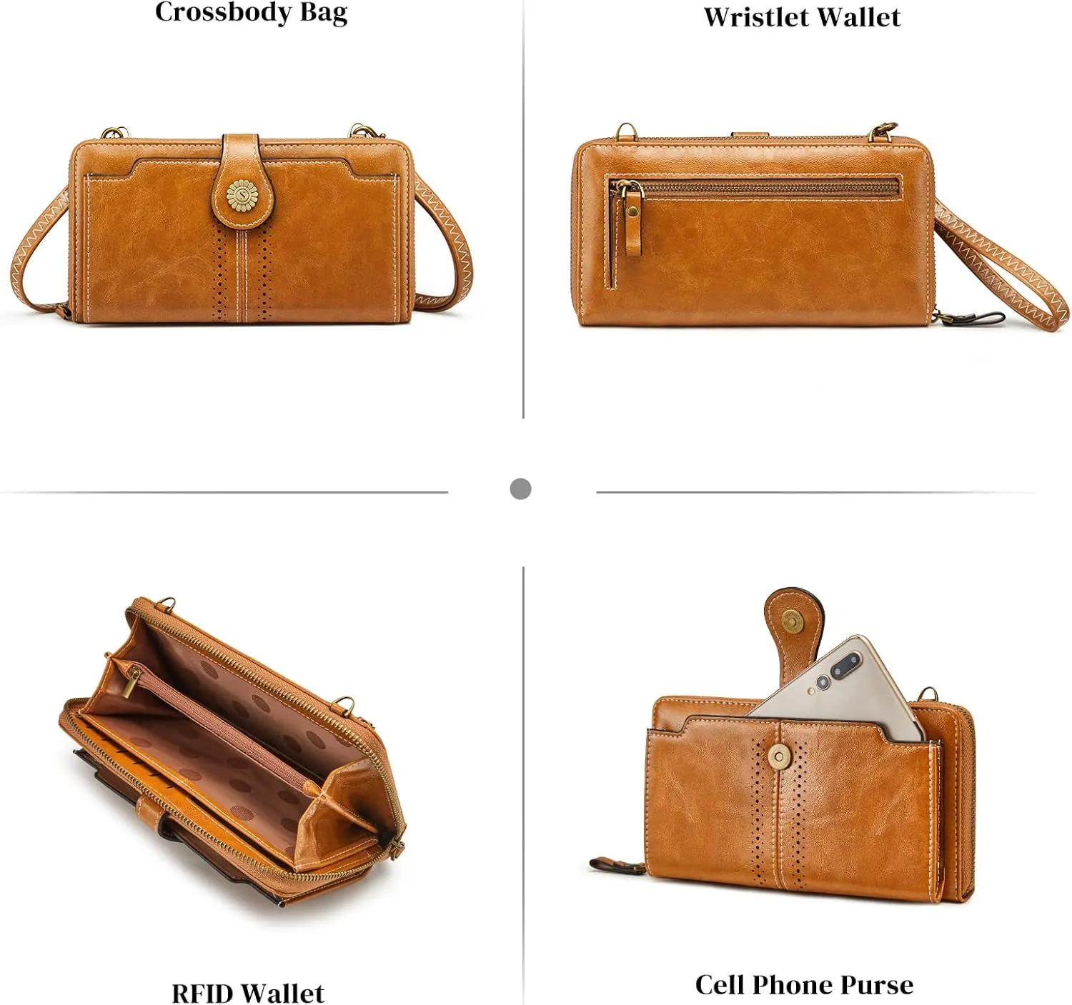 S-ZONE Vegan Leather Crossbody Bags for Women Small Cell Phone Purse RFID Blocking Clutch Purses with 2 Straps