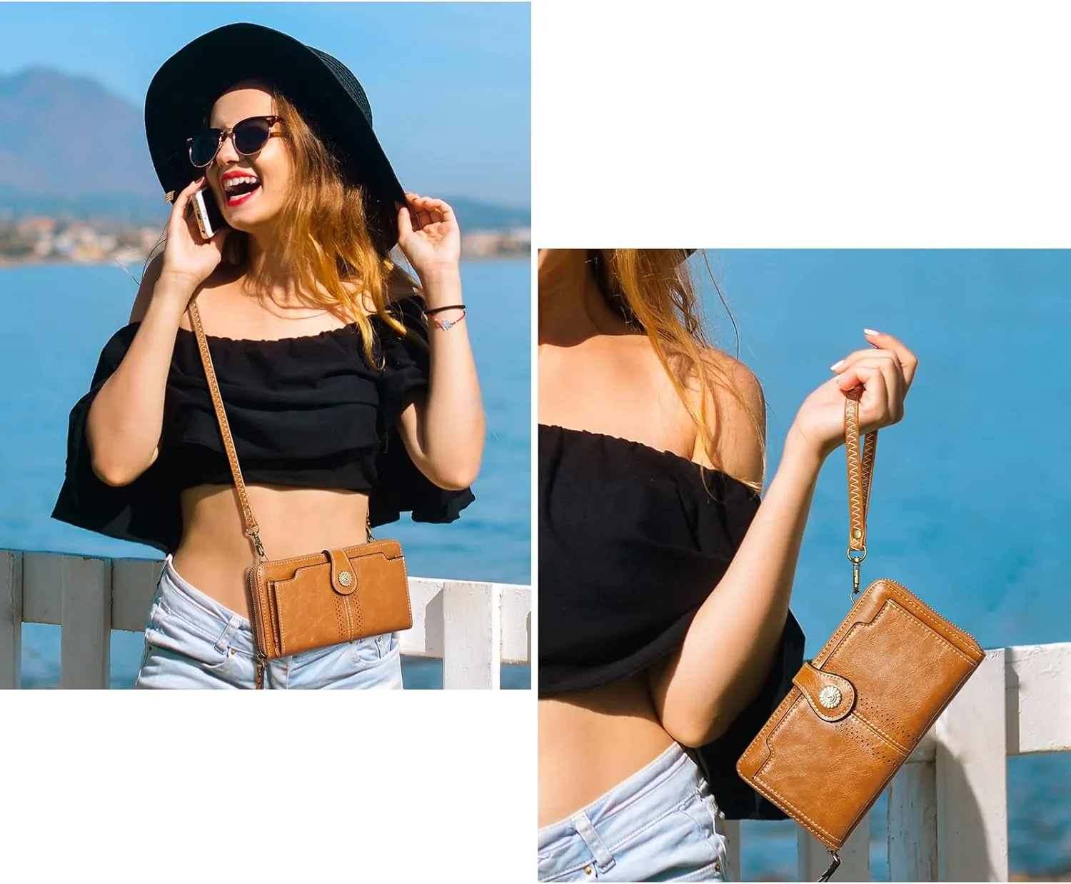 S-ZONE Vegan Leather Crossbody Bags for Women Small Cell Phone Purse RFID Blocking Clutch Purses with 2 Straps