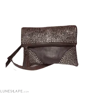 Sac Bril Handmade Leather Sequined Foldover Crossbody Bag