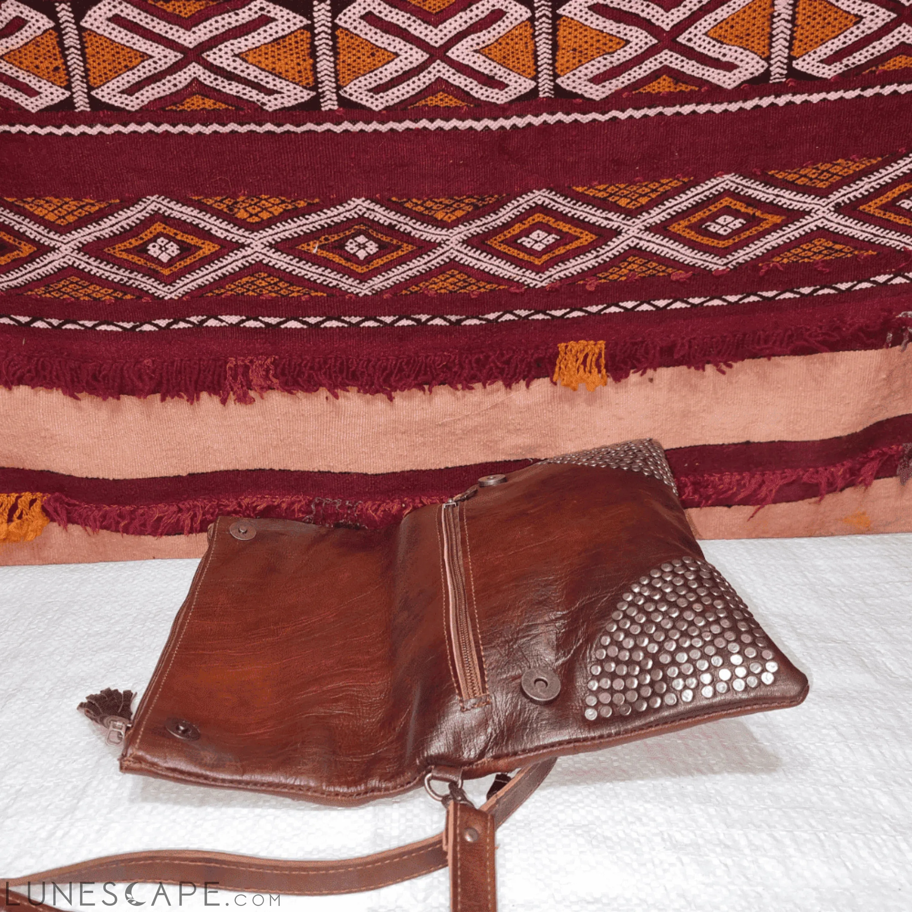 Sac Bril Handmade Leather Sequined Foldover Crossbody Bag