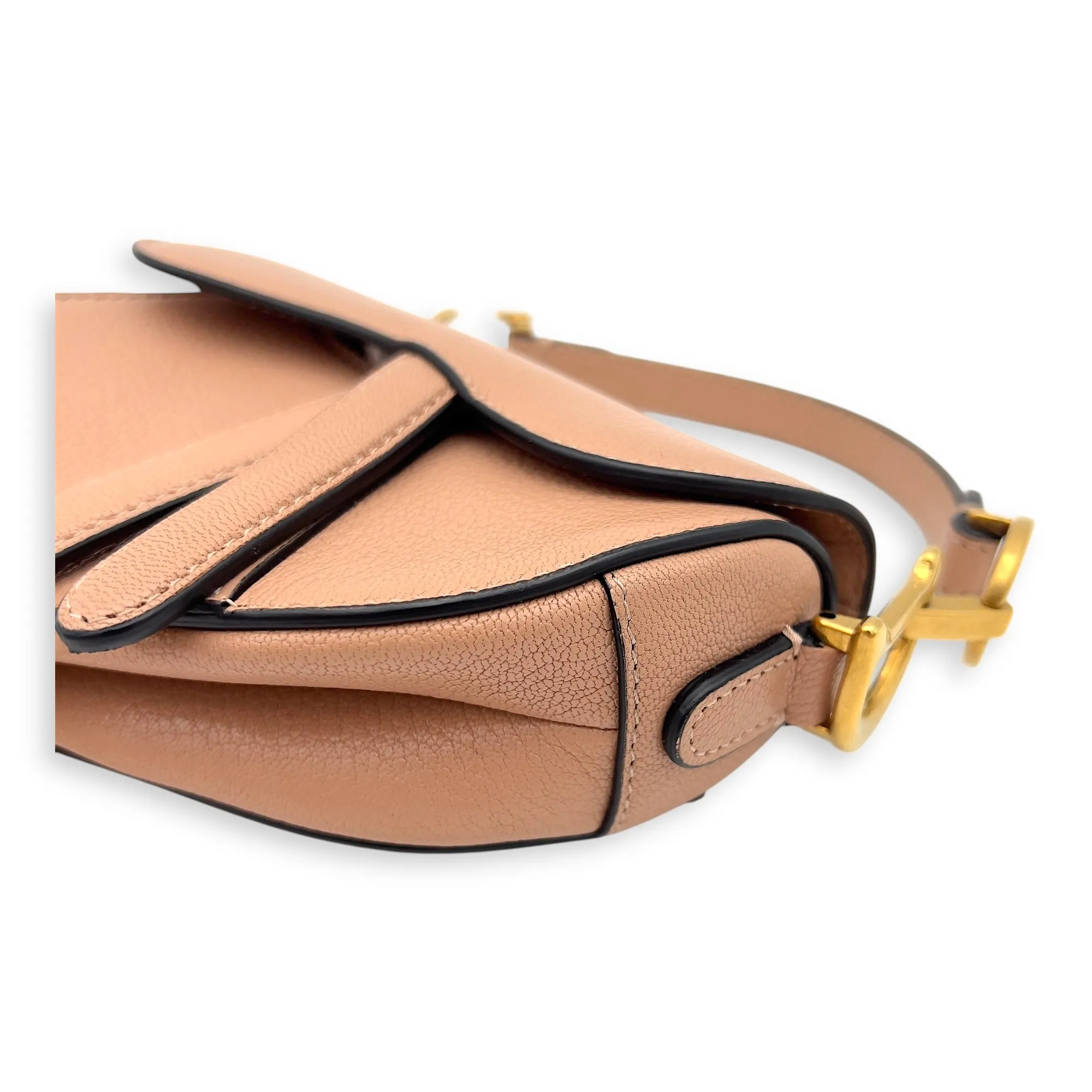 Saddle Top Handle Bag Micro Beige in Calfskin, Gold hardware