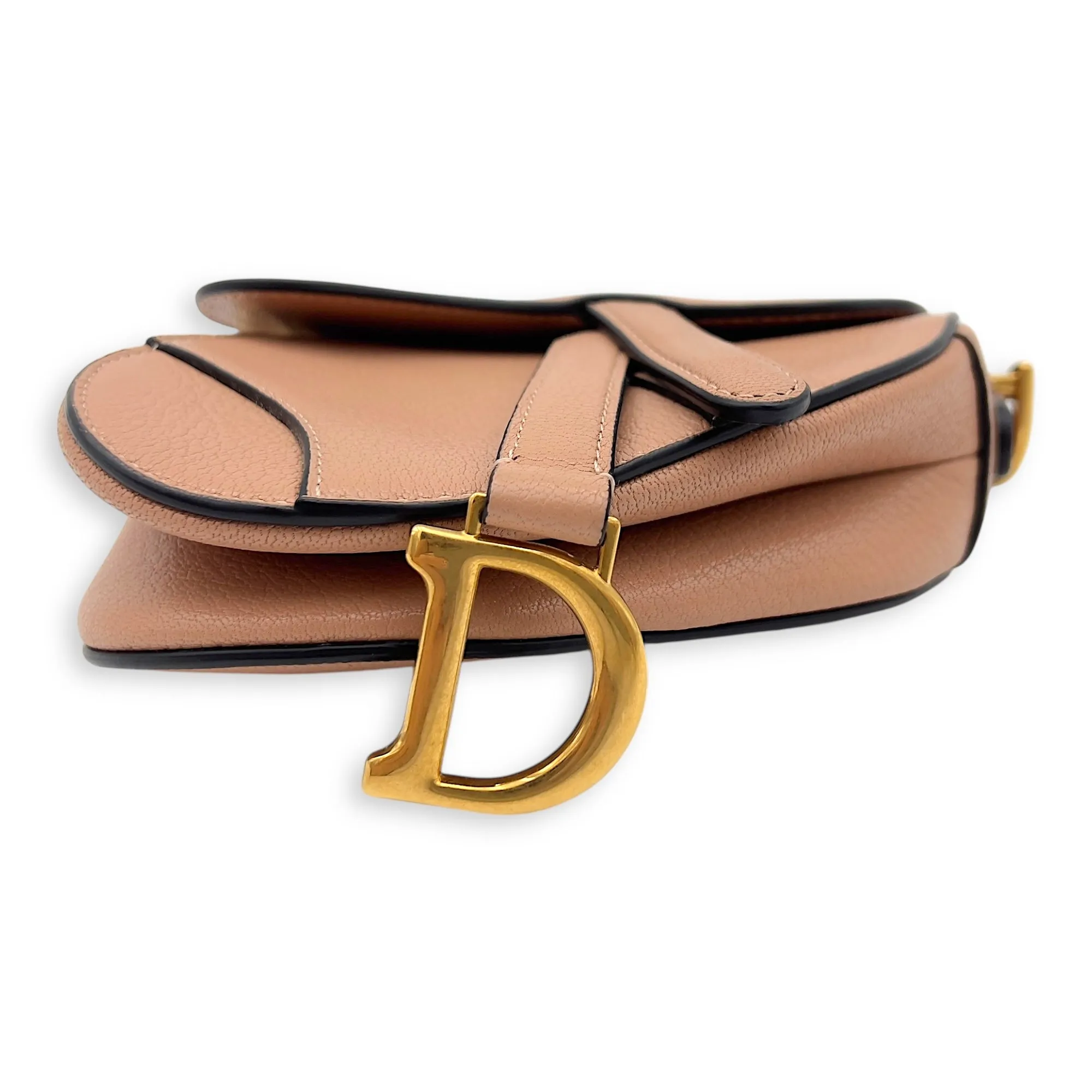 Saddle Top Handle Bag Micro Beige in Calfskin, Gold hardware
