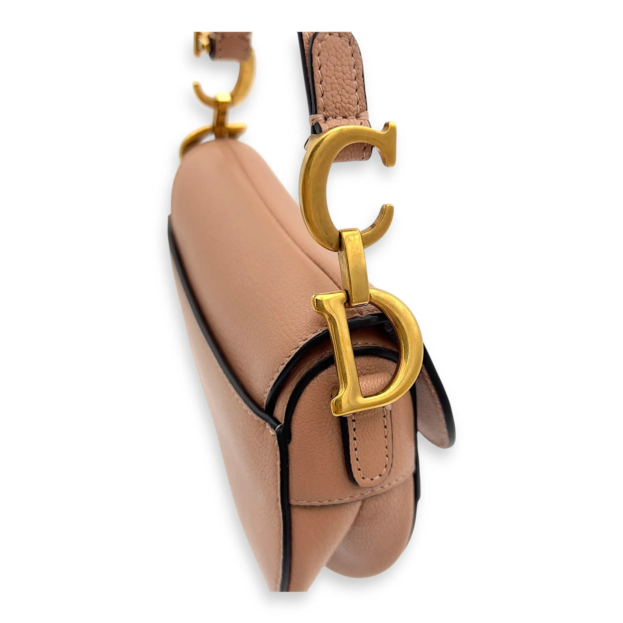 Saddle Top Handle Bag Micro Beige in Calfskin, Gold hardware