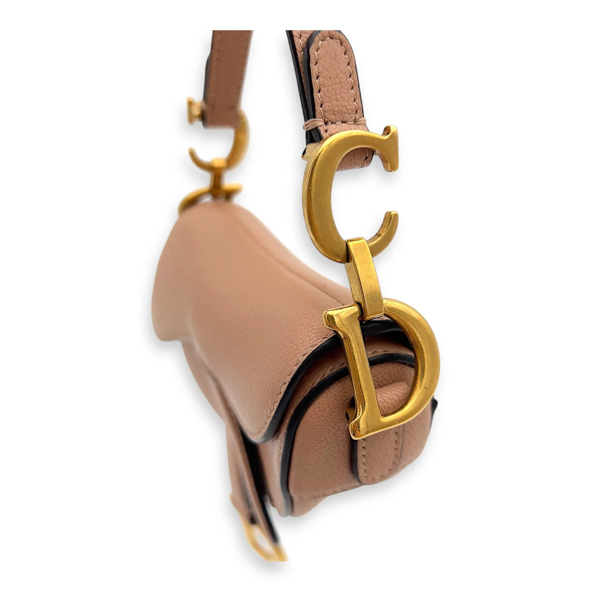 Saddle Top Handle Bag Micro Beige in Calfskin, Gold hardware