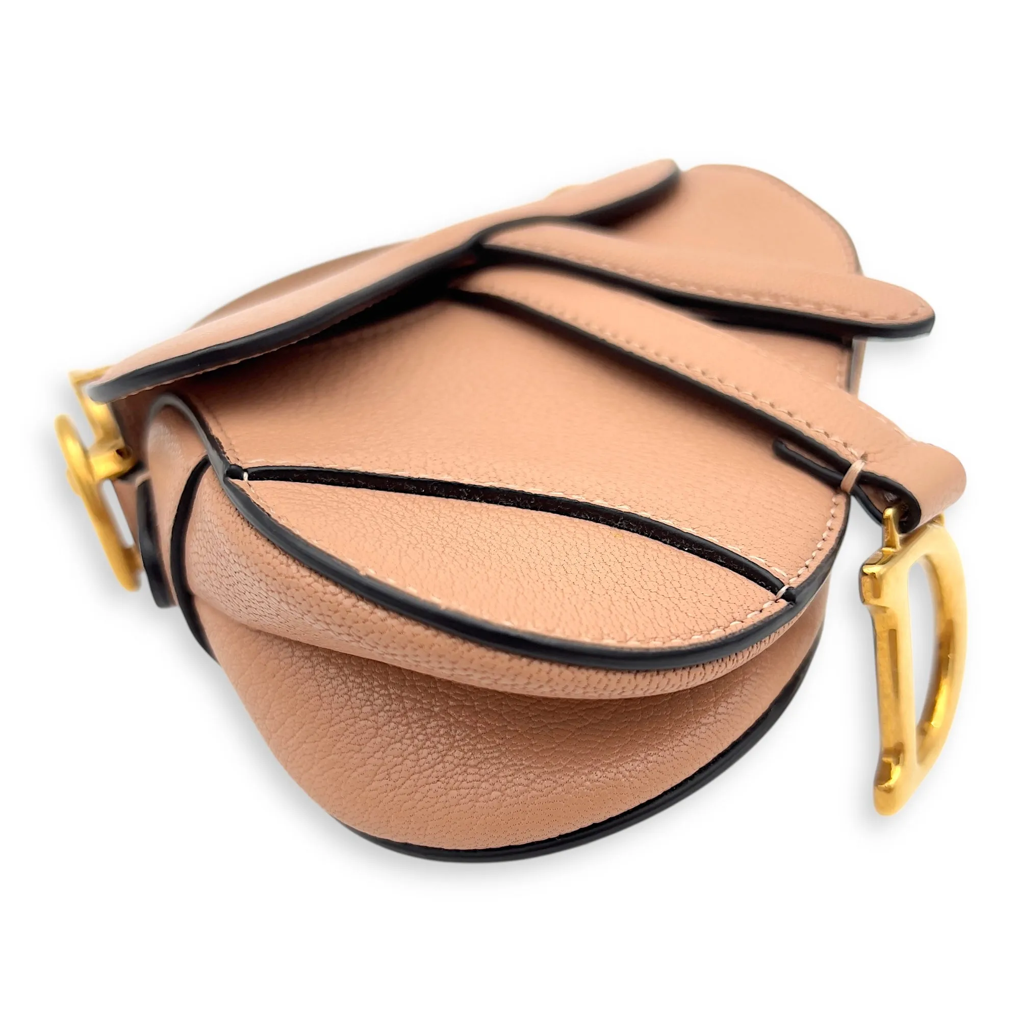 Saddle Top Handle Bag Micro Beige in Calfskin, Gold hardware