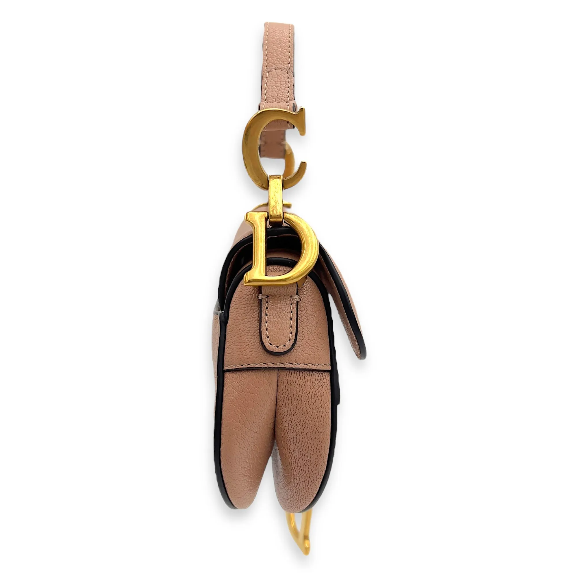 Saddle Top Handle Bag Micro Beige in Calfskin, Gold hardware