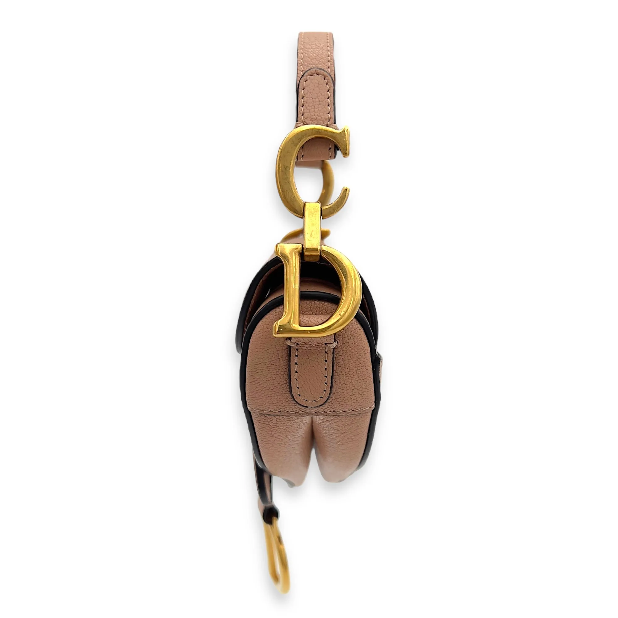 Saddle Top Handle Bag Micro Beige in Calfskin, Gold hardware