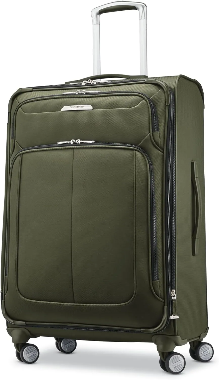 Samsonite Solyte DLX Softside Expandable Luggage with Spinner Wheels, Cedar Green, Checked-Medium 25-Inch