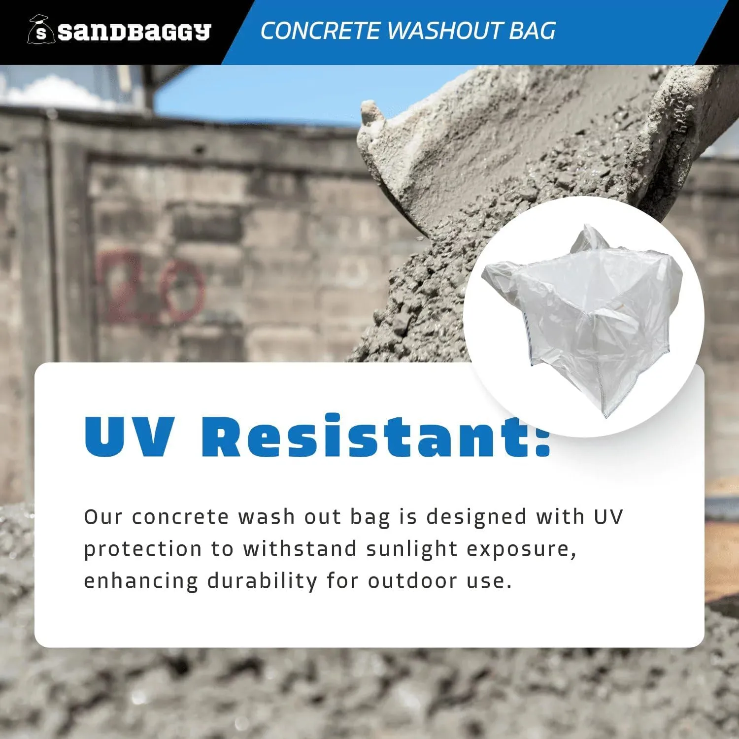 Sandbaggy 170 Gal. Concrete Washout Bag w/Plastic Liner - UV Protected (35" x 35" x 30") - 3000 lb Weight Capacity (200)