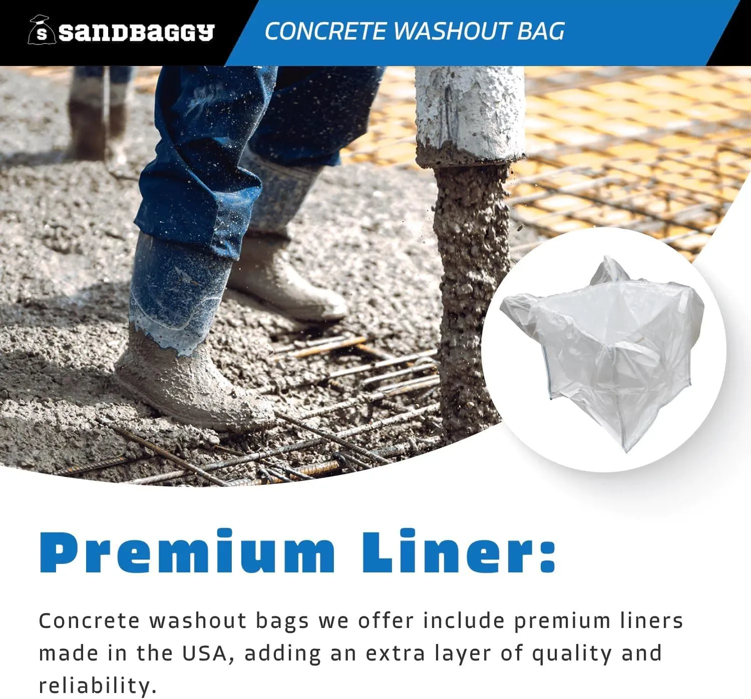Sandbaggy 170 Gal. Concrete Washout Bag w/Plastic Liner - UV Protected (35" x 35" x 30") - 3000 lb Weight Capacity (200)