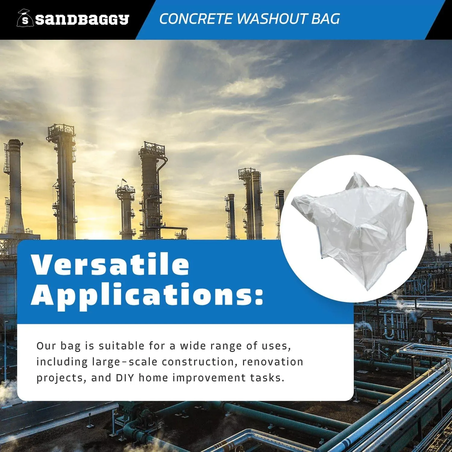 Sandbaggy 170 Gal. Concrete Washout Bag w/Plastic Liner - UV Protected (35" x 35" x 30") - 3000 lb Weight Capacity (200)