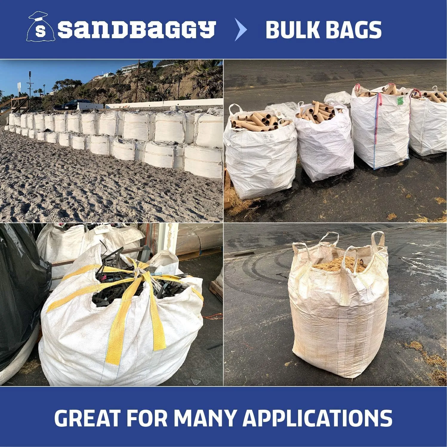 Sandbaggy FIBC Bulk Bag | 35" L x 35" W x 50 Inch Height | Extra Large Sandbags | Industrial Grade Bag Holds Up to 3000 LBS or 45 Cubic Ft. | FDA Compliant | UV Protected (Pack of 50)
