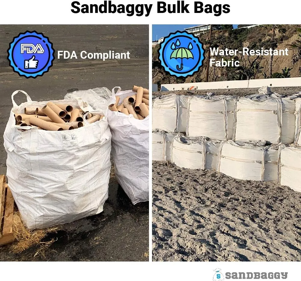 Sandbaggy FIBC Bulk Bag | 35" L x 35" W x 50 Inch Height | Extra Large Sandbags | Industrial Grade Bag Holds Up to 3000 LBS or 45 Cubic Ft. | FDA Compliant | UV Protected (Pack of 50)