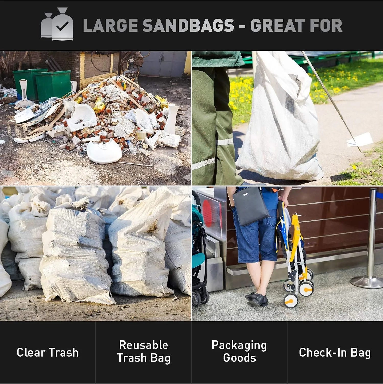 Sandbaggy Large Sandbags - Size: 25" x 40" - Thick Heavy Duty Contractor Bags, Heavy Duty Garbage Bags, Dumpster Bag, Construction Trash Bags, 6 mil (10 Bags)
