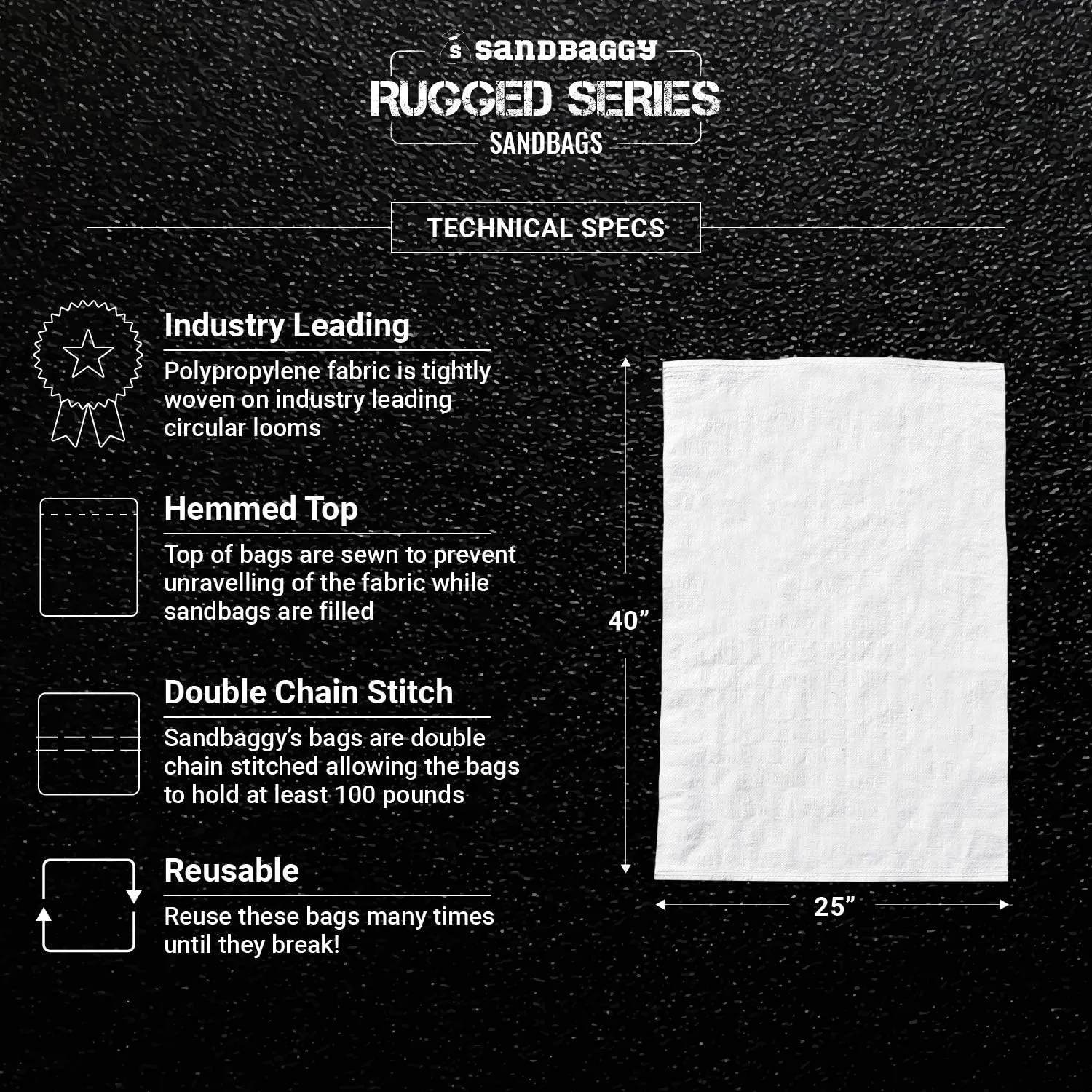 Sandbaggy Large Sandbags - Size: 25" x 40" - Thick Heavy Duty Contractor Bags, Heavy Duty Garbage Bags, Dumpster Bag, Construction Trash Bags, 6 mil (10 Bags)