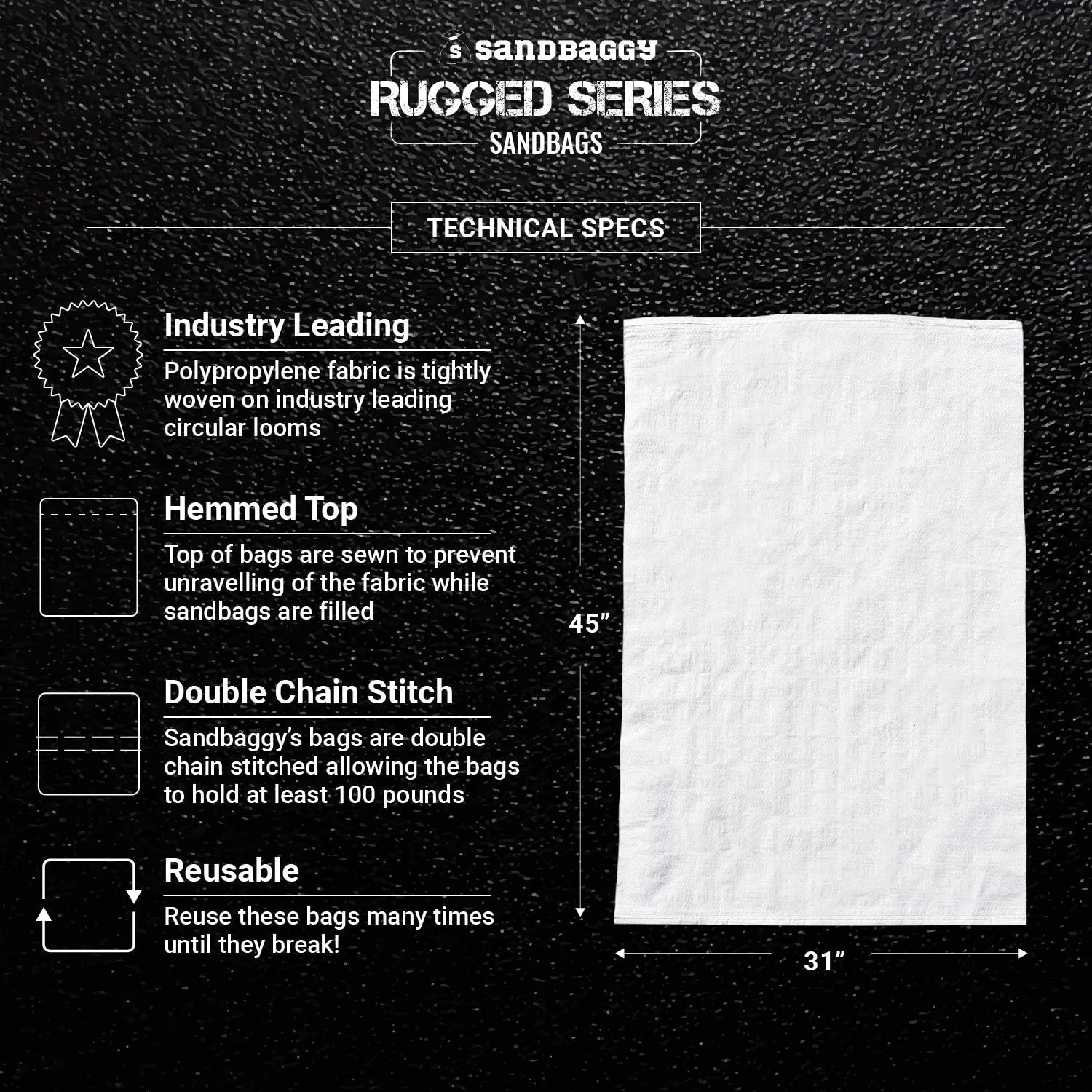 Sandbaggy Large Sandbags - Size: 31" x 45" - Thick Heavy Duty Contractor Bags, Heavy Duty Garbage Bags, Dumpster Bag, Construction Trash Bags, Contractor Bags 6 mil (10)