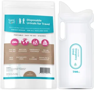 SaniGirl Disposable Urinals | Portable Pee Bags | Travel Urinal for Women Kids Adults Sanitary Emergency Urinal and Motion Sickness Bag Road Trips Travel Essentials (Pack of 10)…
