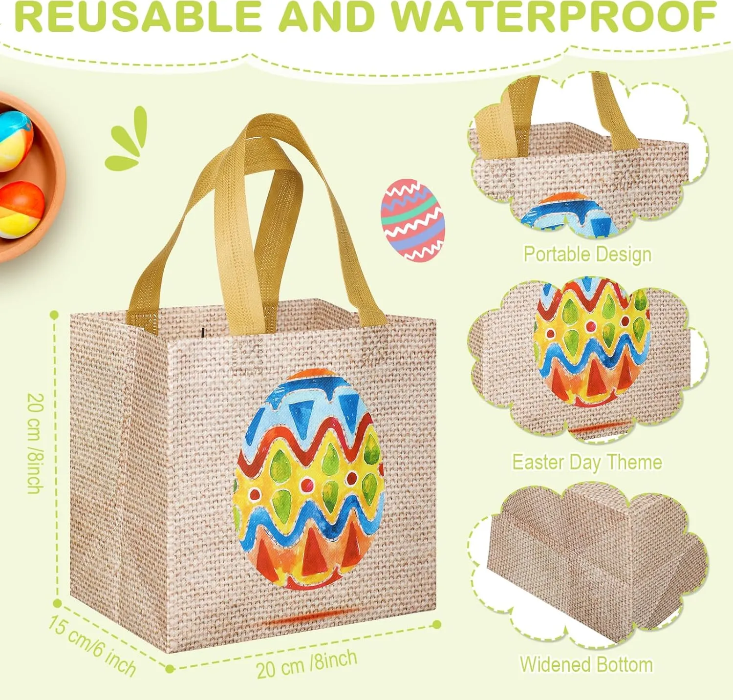 Sanwuta 12 Pcs Easter Gift Bags Easter Reusable Treat Non Woven Baskets Bunny Tote Bags with Handle for Goodie Hunt