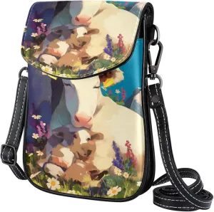 Satchel Bag Cow And Calf Flowers Purse Crossbody Leather Messenger Bag For Women
