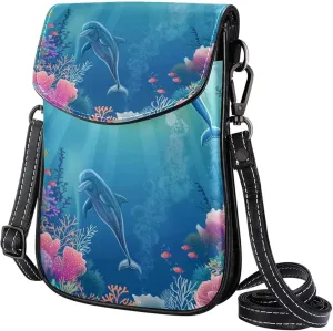 Satchel Bag Underwater Scene With Dolphins Coral Purse Crossbody Leather Messenger Bag For Women